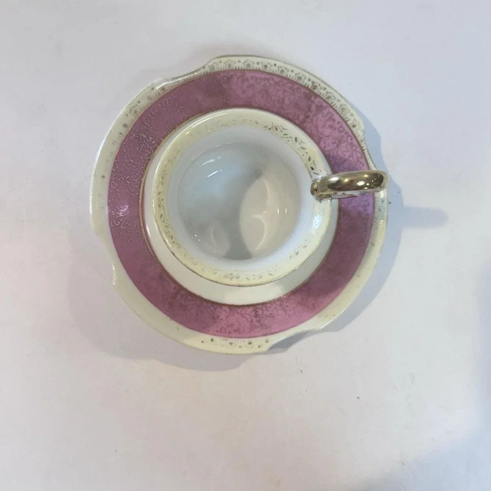 Vintage Ucagco Occupied Japan‎ Demitasse Espresso Cup Ornate Handle Pink & Gold
